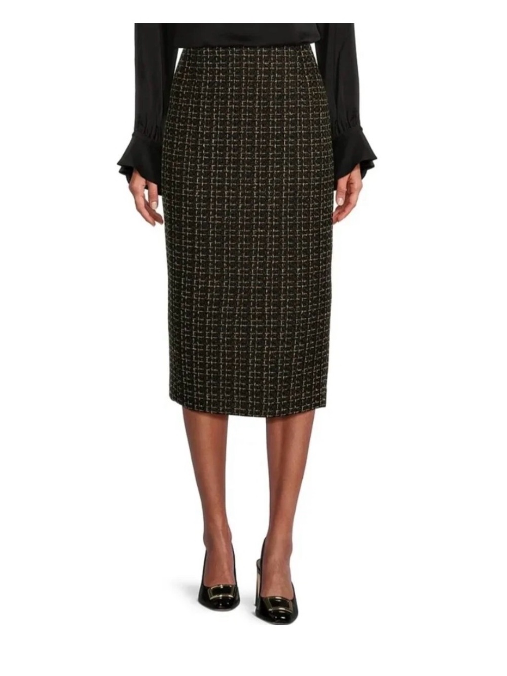Preston & York Classic Black Tweed Midi Skirt